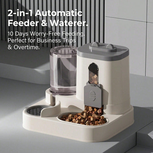 White dual-purpose cat food and water bowl unit detailing 1600ml food capacity