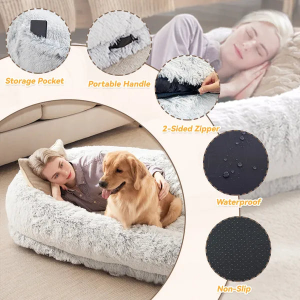Giant bean bag floor bed with storage strap details and 9.5 inch supportive rim height