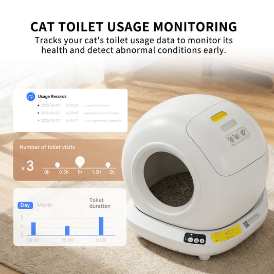 Smart cat toilet usage monitoring litter box available in pink, grey, and brown colors