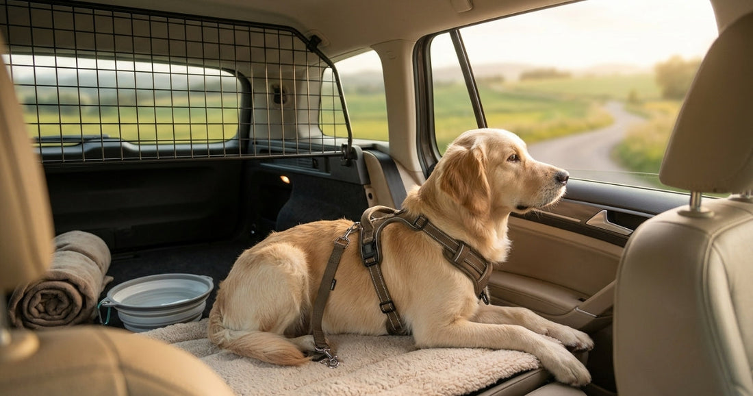 Dog in car with harness - safe pet travel with Pawkoi