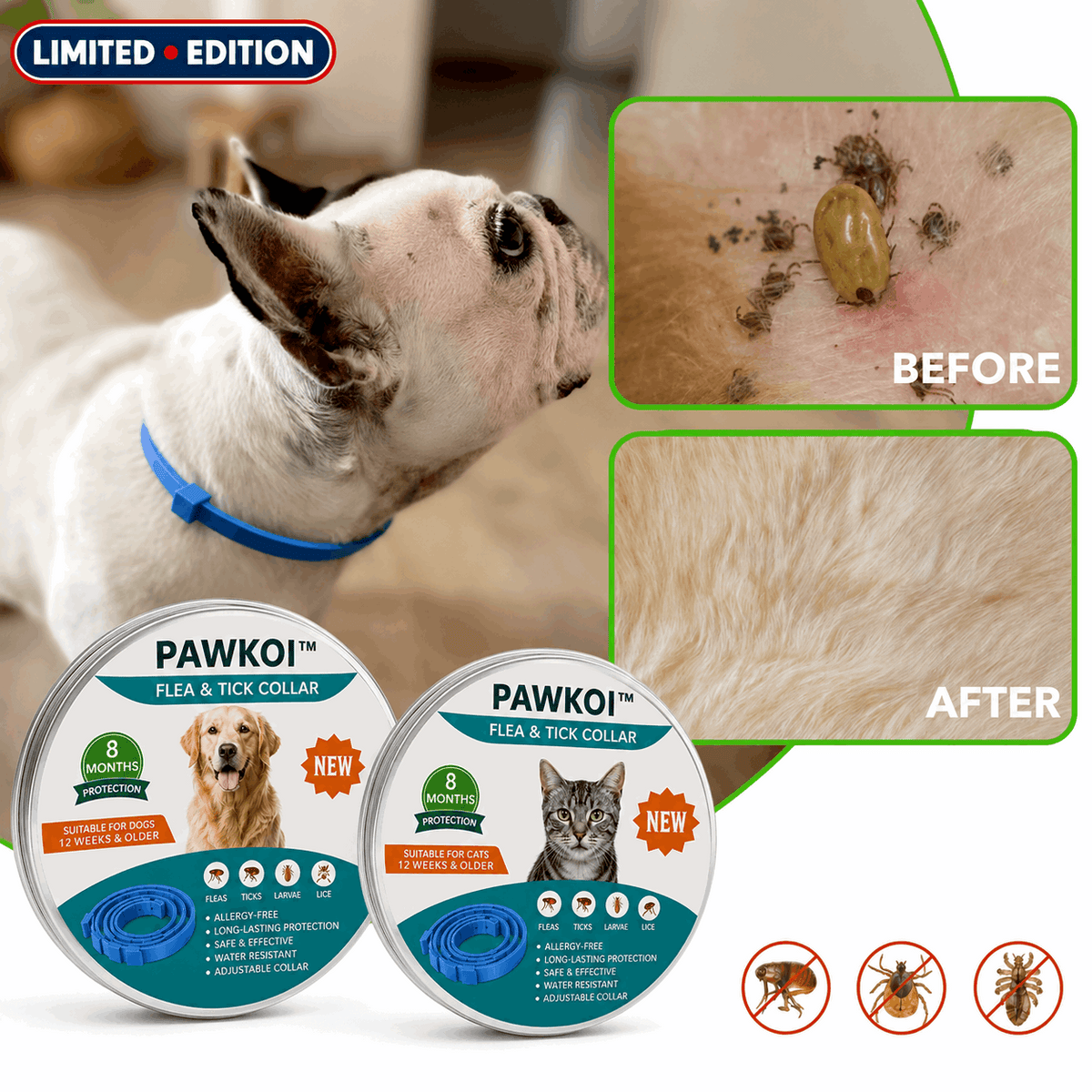 Pawkoi™ Flea & Tick Collar — 8 Month Lasting Protection Pawkoi Pet Pawkoi  Pet Pawkoi™ Flea & Tick Collar — 8 Month Lasting Protection