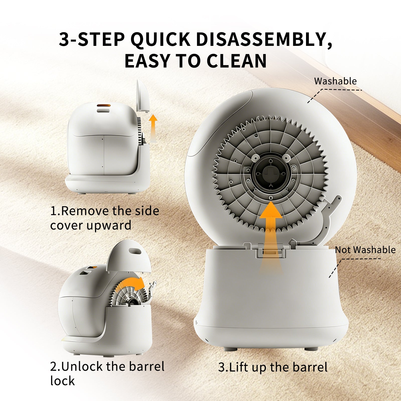 White enclosed electronic self-cleaning cat toilet system with smartphone app stats