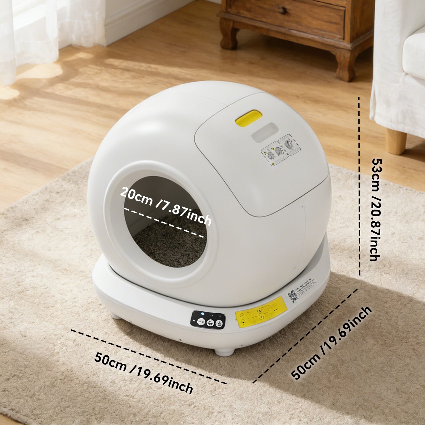 Multi-cat health monitoring automatic litter box displaying toilet duration bar chart