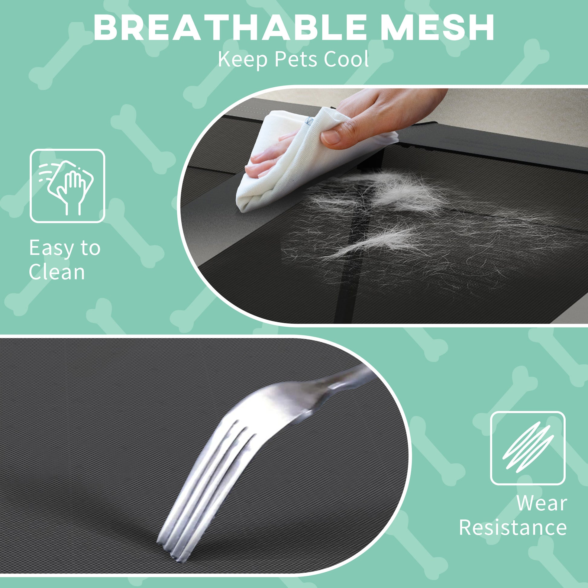 Breathable mesh cooling dog bed dimensions infographic with 37 inch total height