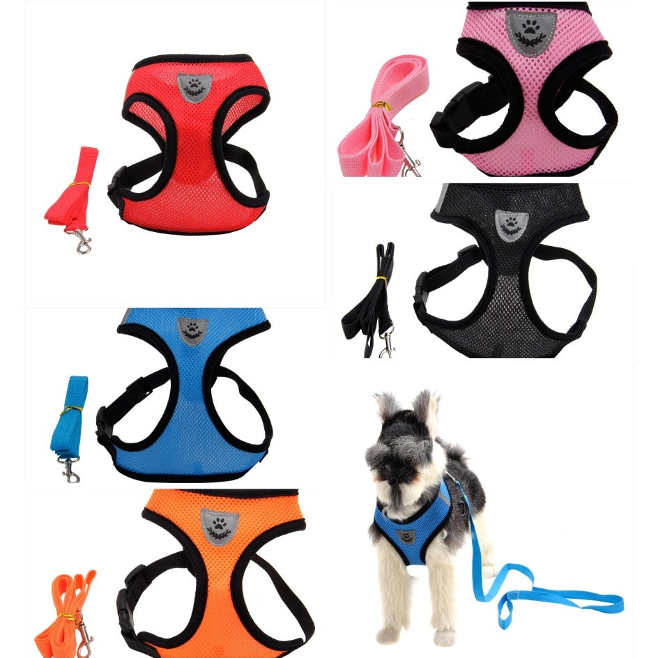 Breathable mesh dog harness and leash set available in multiple vibrant colors
