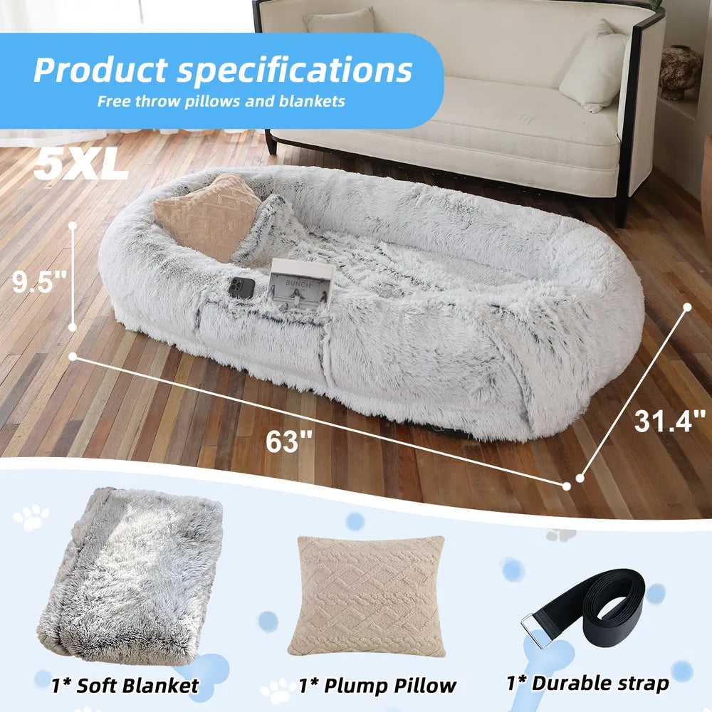 Oversized calming floor cushion mattress displaying a 31.4 inch width measurement guide