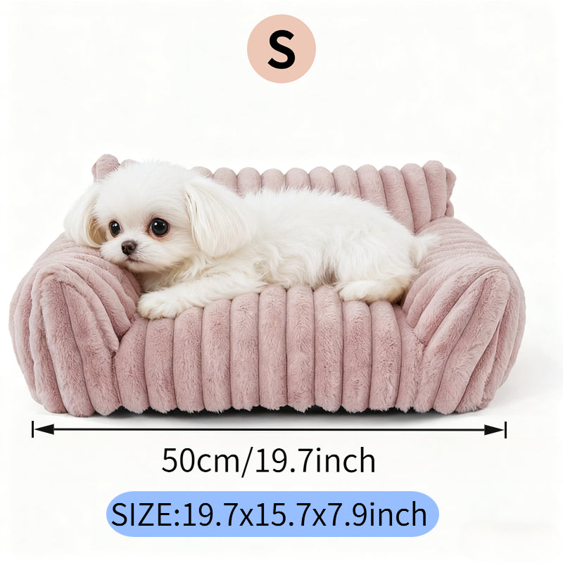 Calming cat sofa bed with deep filled raised edges measuring 10 inches high