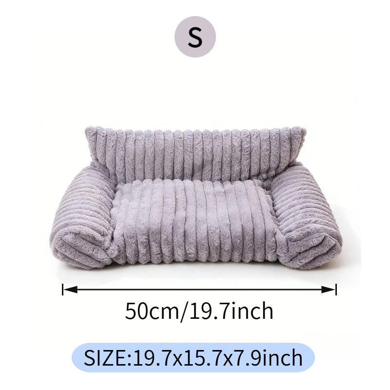 Fluffy corduroy cat sofa bed with ergonomic headrest support diagram for USA