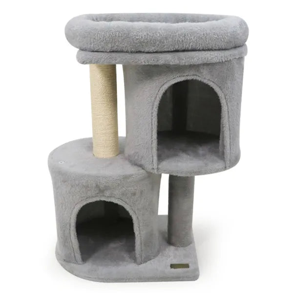 Indoor cat scratching post activity center with two cozy enclosed sleeping caves for USA