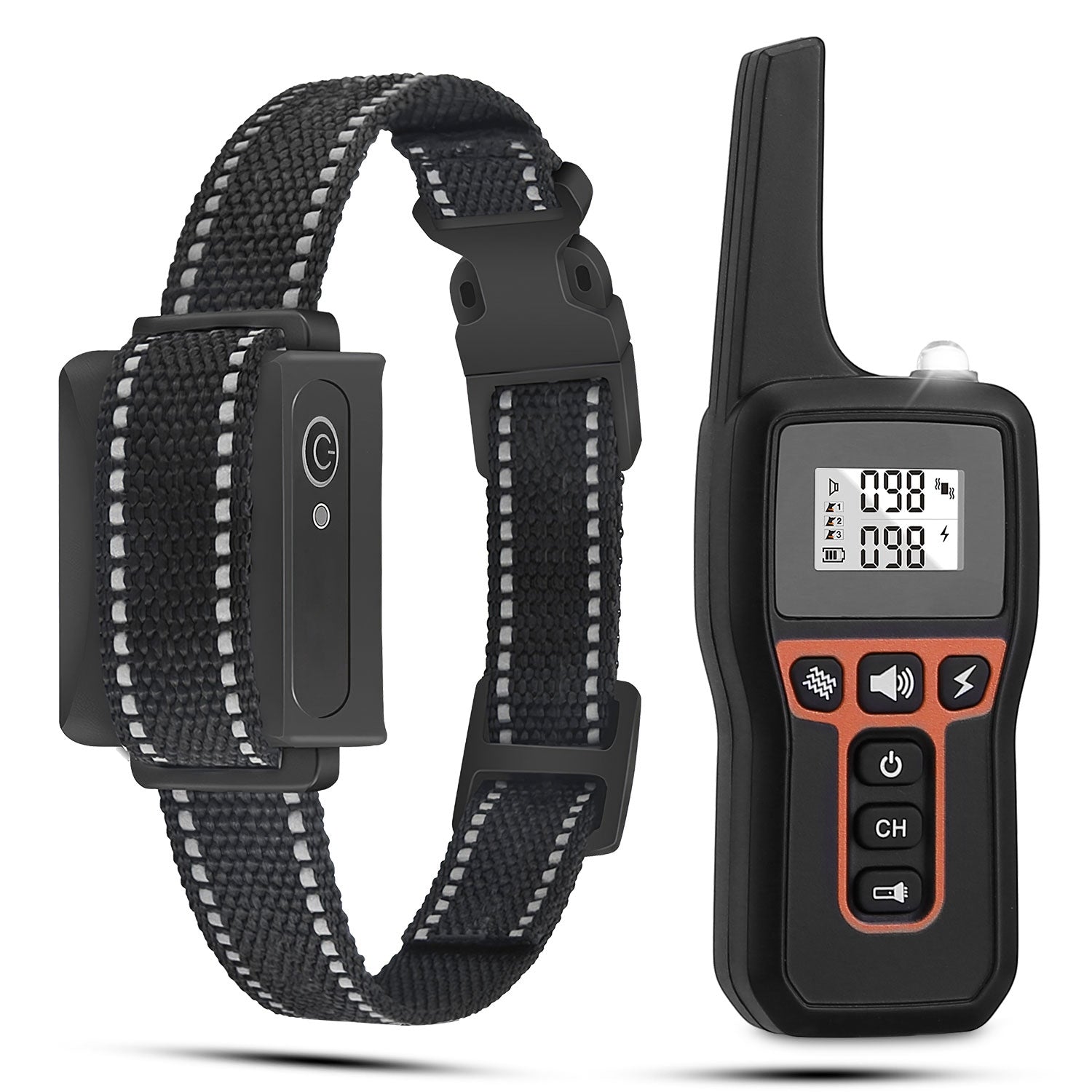 Dual-channel electronic pet training device supporting up to two separate collars