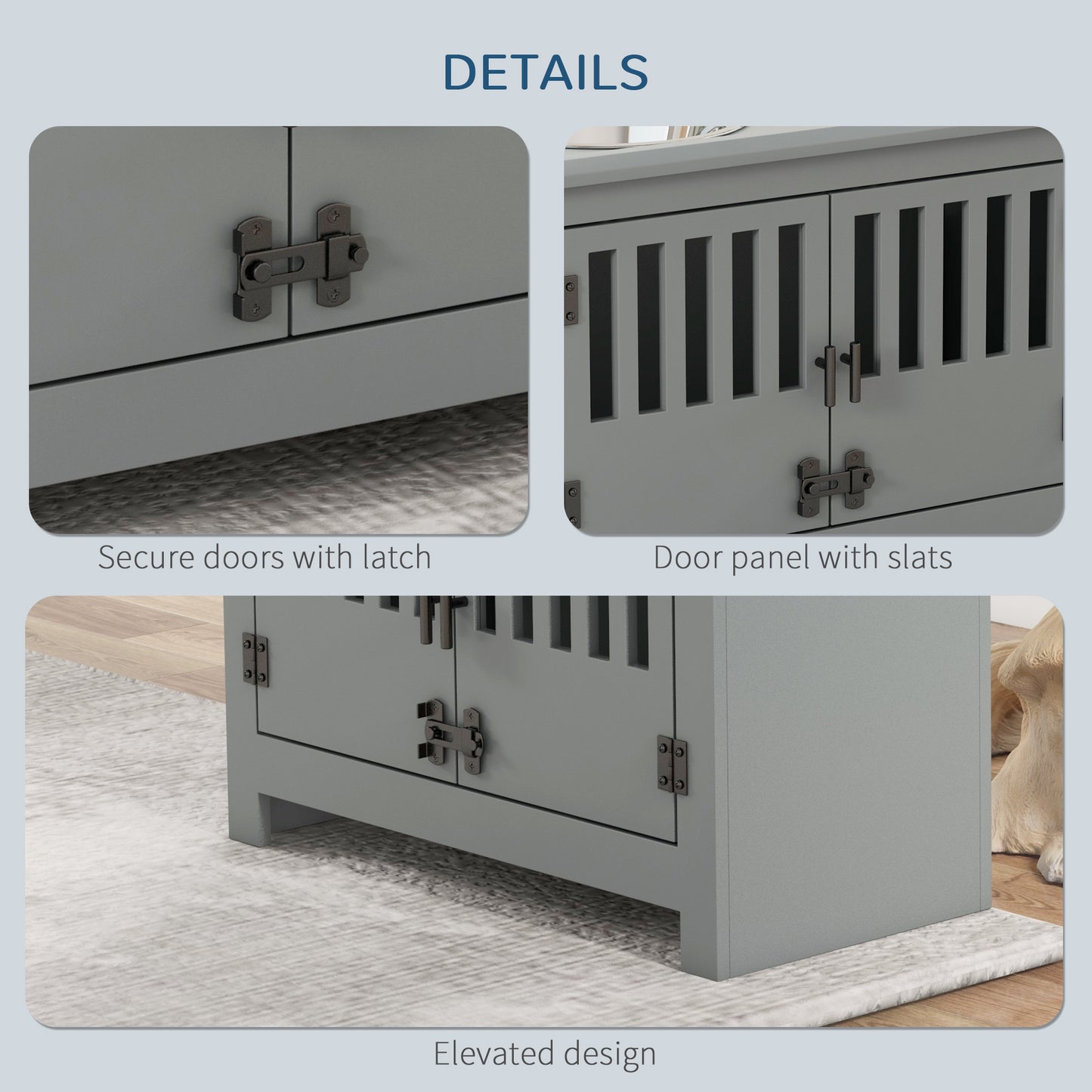 Luxury pet feeder crate combo with double doors and durable black metal latches