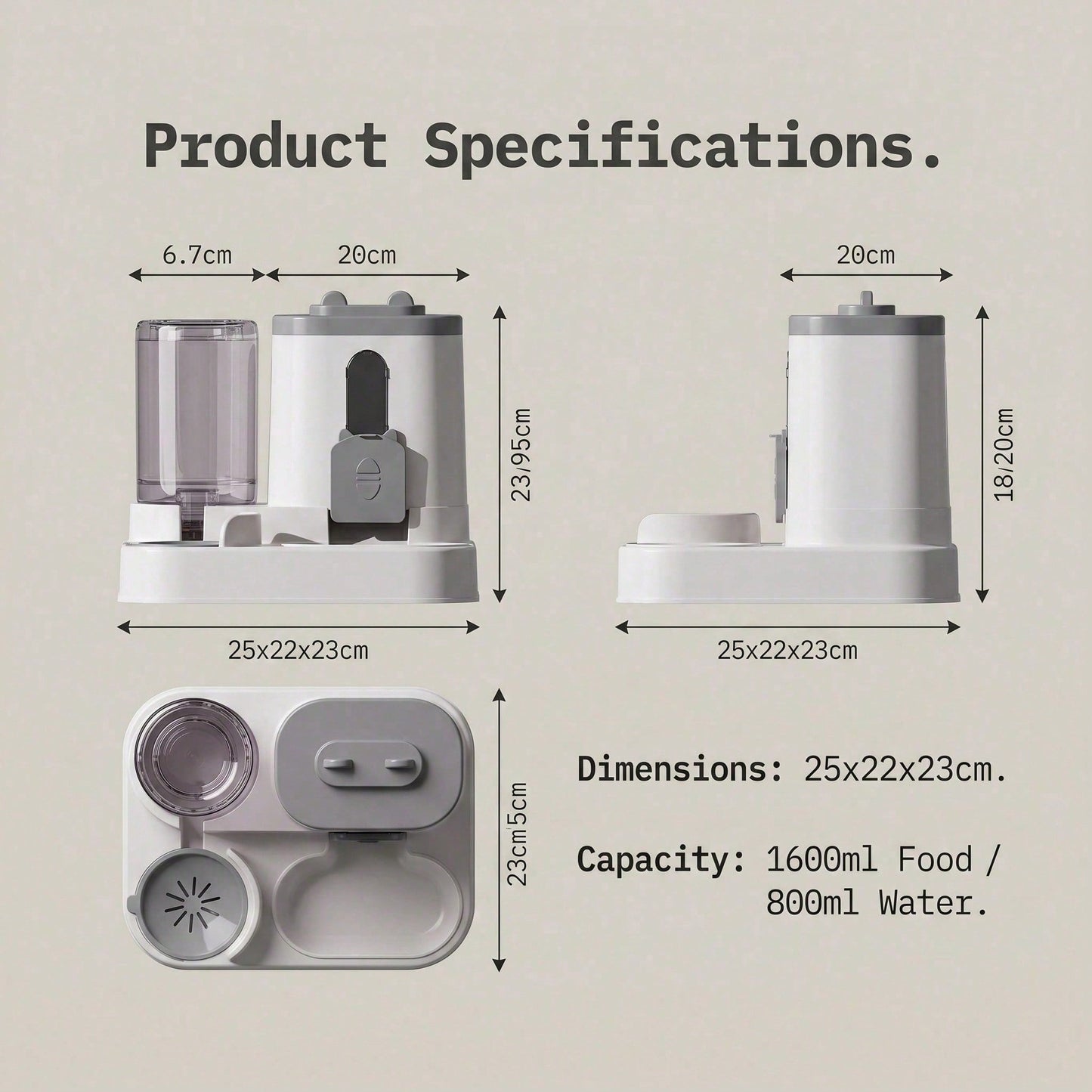 Detachable automatic dog waterer and dry food storage container product specifications