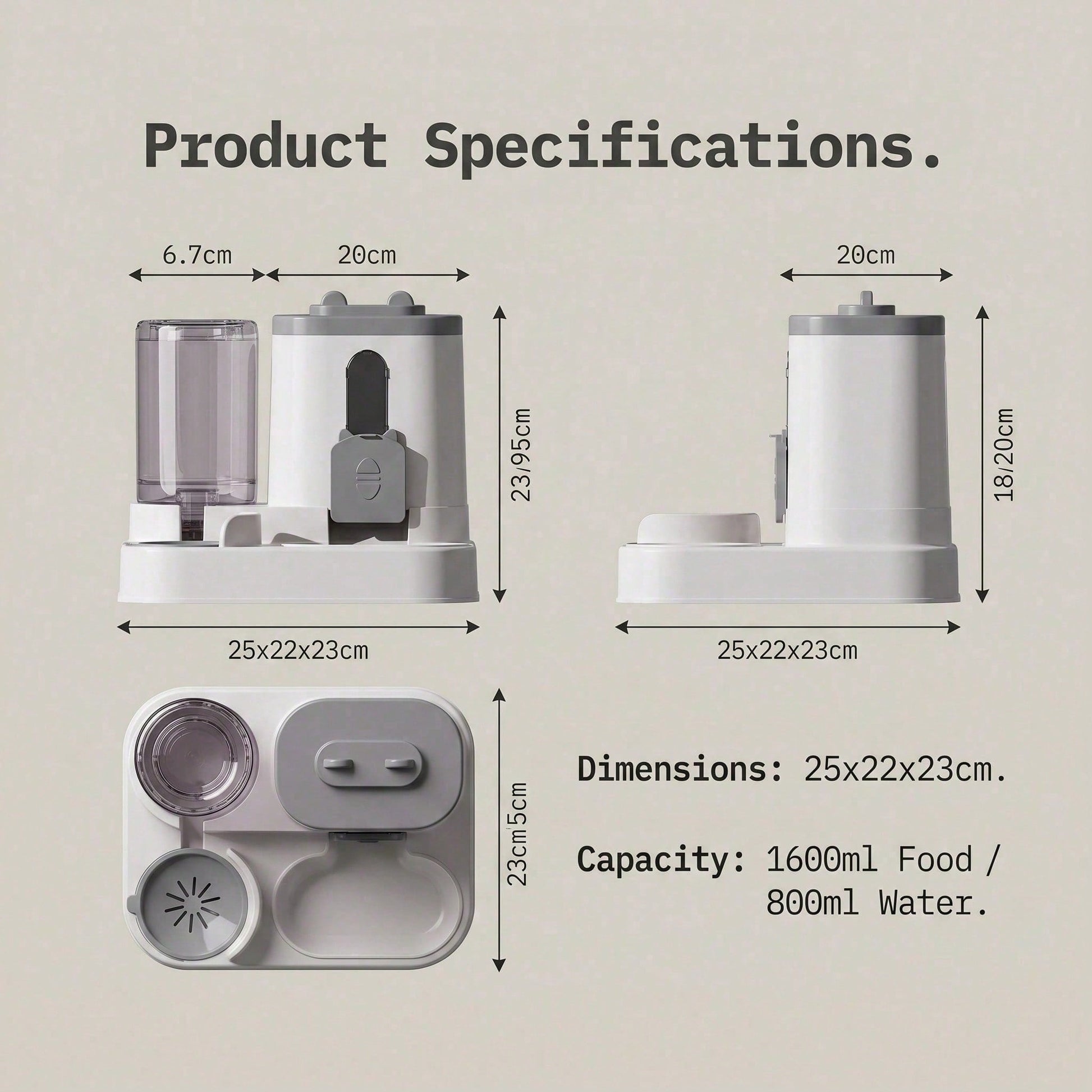 Detachable automatic dog waterer and dry food storage container product specifications