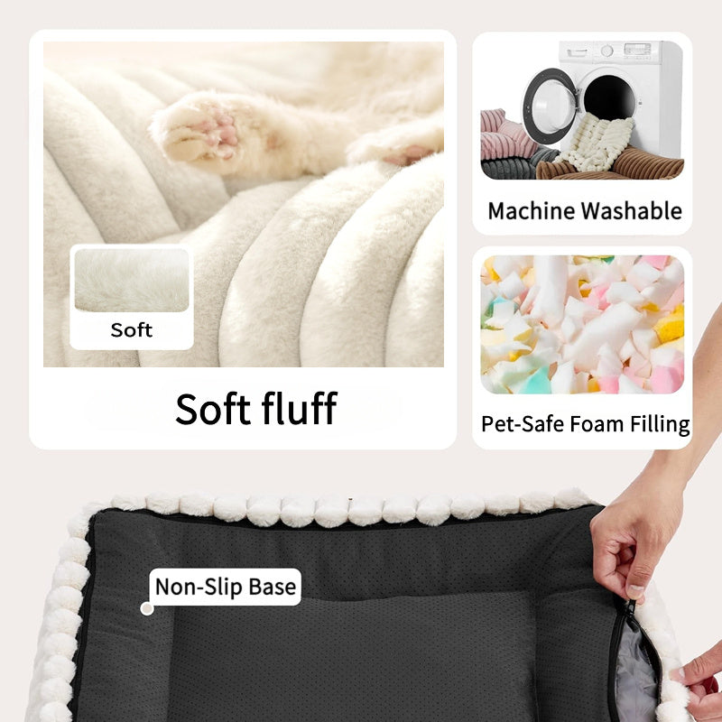 Modern miniature pet couch showcasing raised bolster design and high density foam
