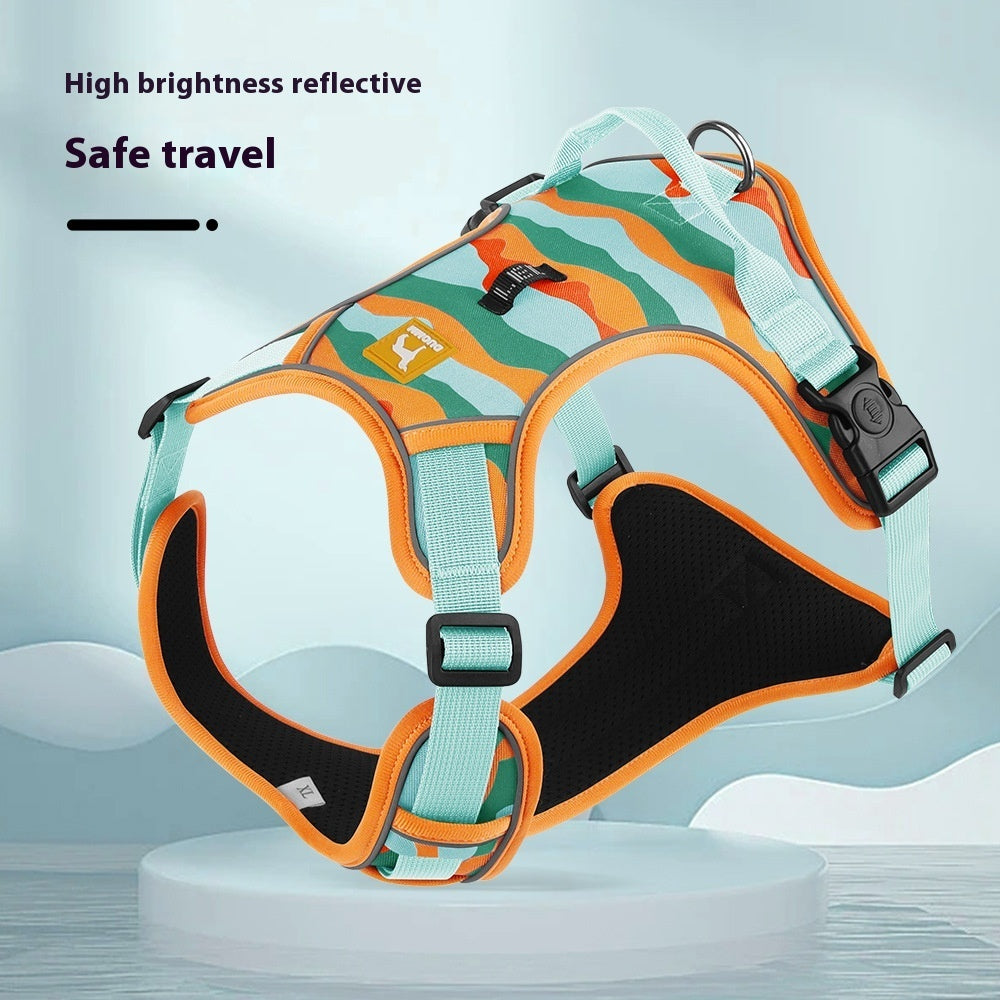 No pull dog harness with 3D logo and high brightness reflective trim for night safety