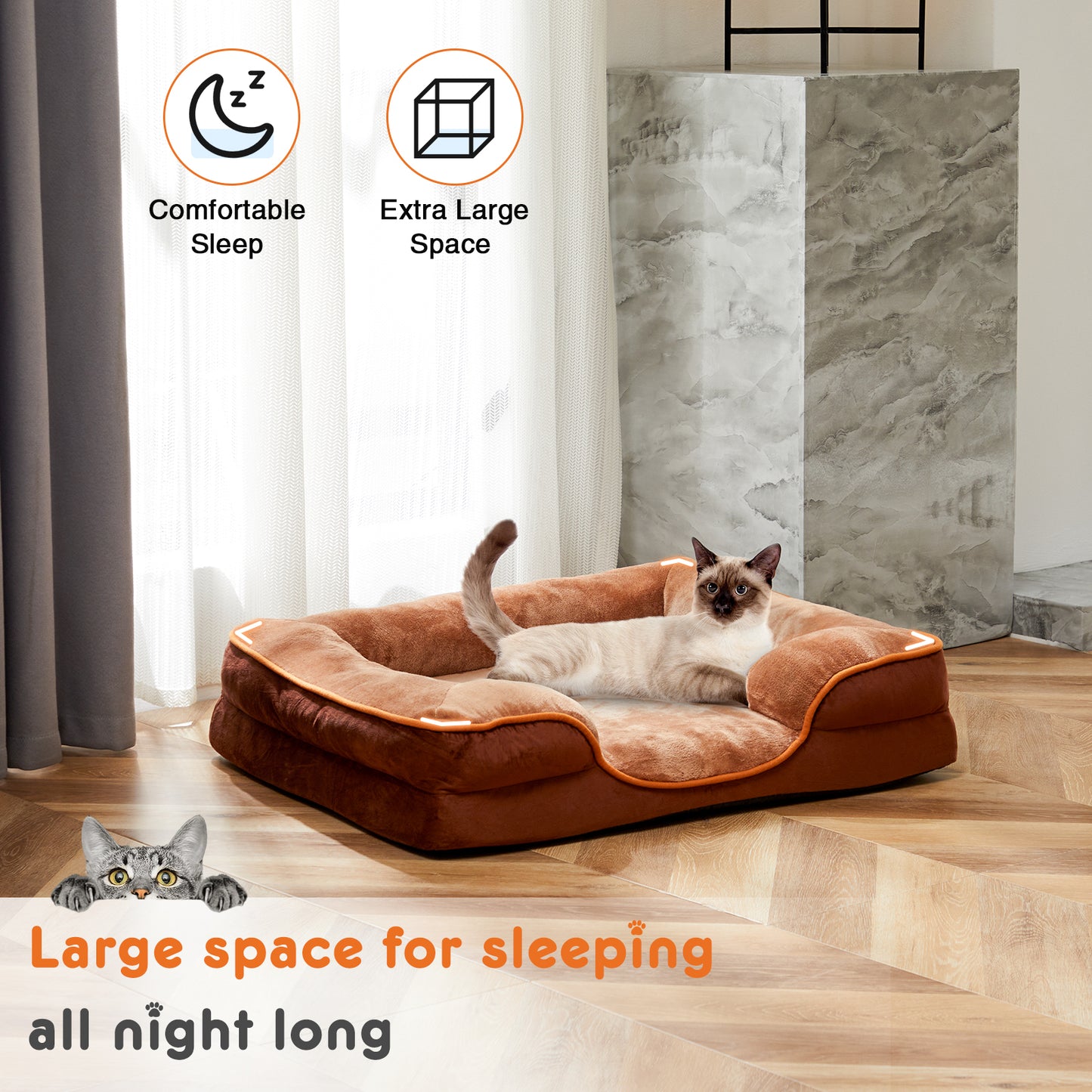 Non-slip bottom dog bed mat showing textured grip fabric for hardwood floors