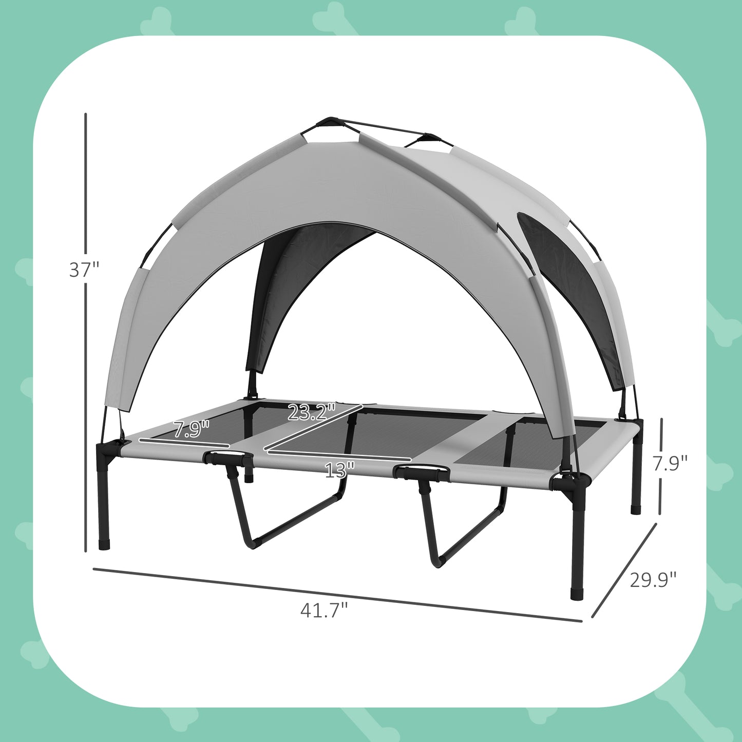 Outdoor raised pet cot with sun protection canopy shelter diagram for USA