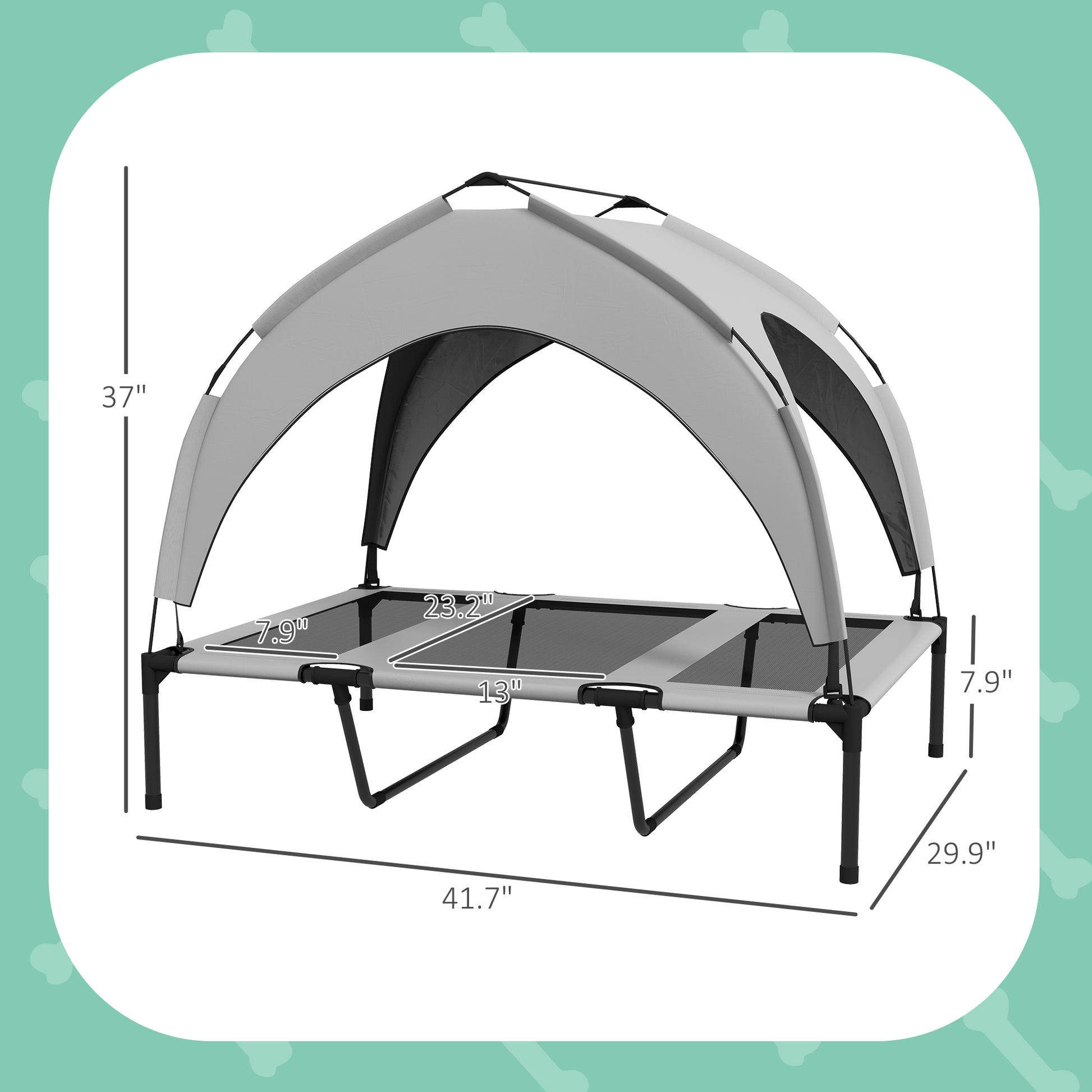 Outdoor raised pet cot with sun protection canopy shelter diagram for USA