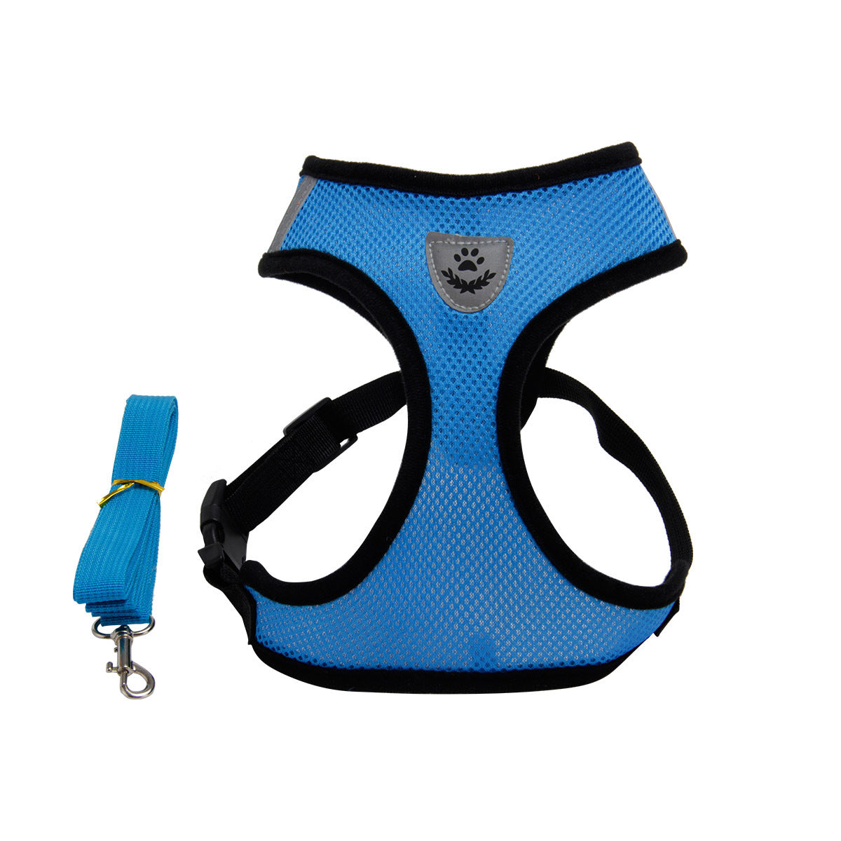 Soft padded air mesh cat vest and leash bundle in pink, blue, and red