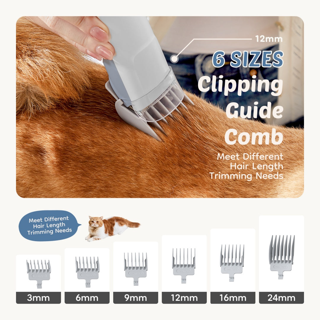 Professional dog hair vacuum groomer tool highlighting a 2.5 liter clear pet dander container