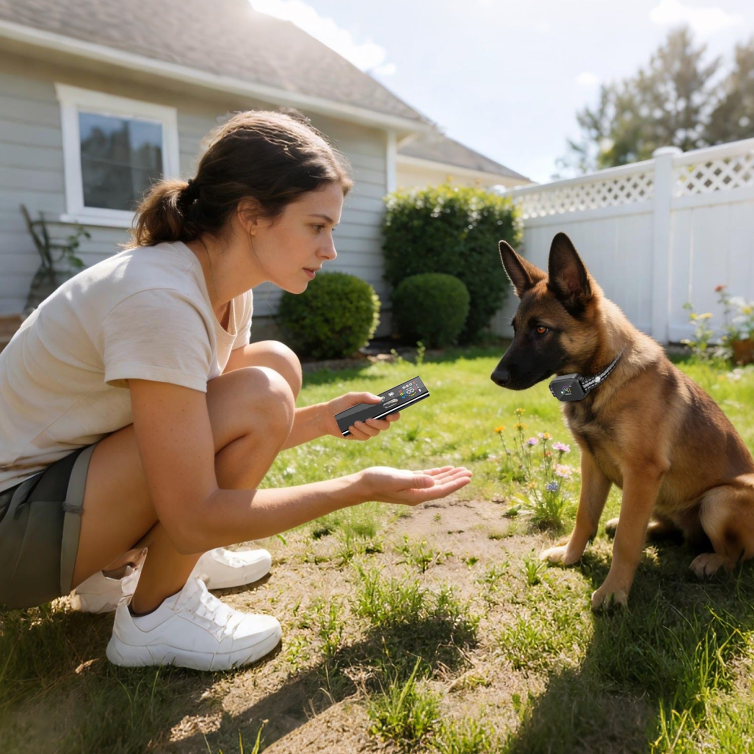Rechargeable dog bark training device with sensitive auto mode icon display for USA