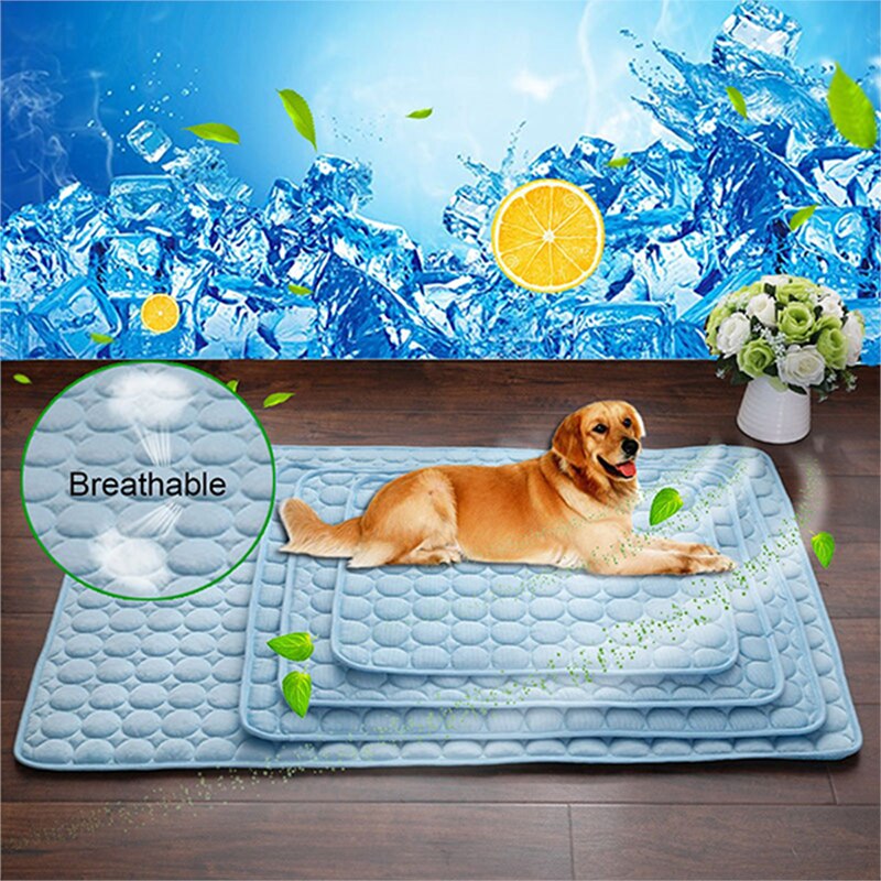 Breathable cooling dog bed pad for summer heat regulation on hardwood floors