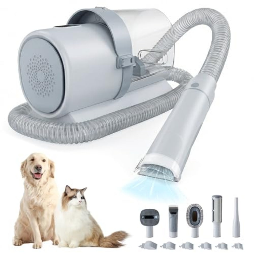 Heavy duty dog grooming vacuum cleaner showing large volume container comparison diagram