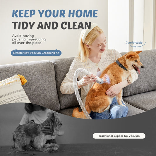 Sweet crispy pet grooming vacuum kit with large 2.5L capacity dust cup compared to 1L models