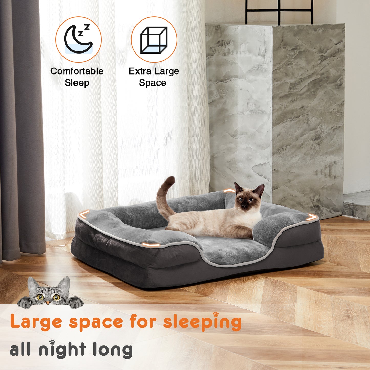 Grey luxury pet mattress highlighting soft bounce foam material for joints
