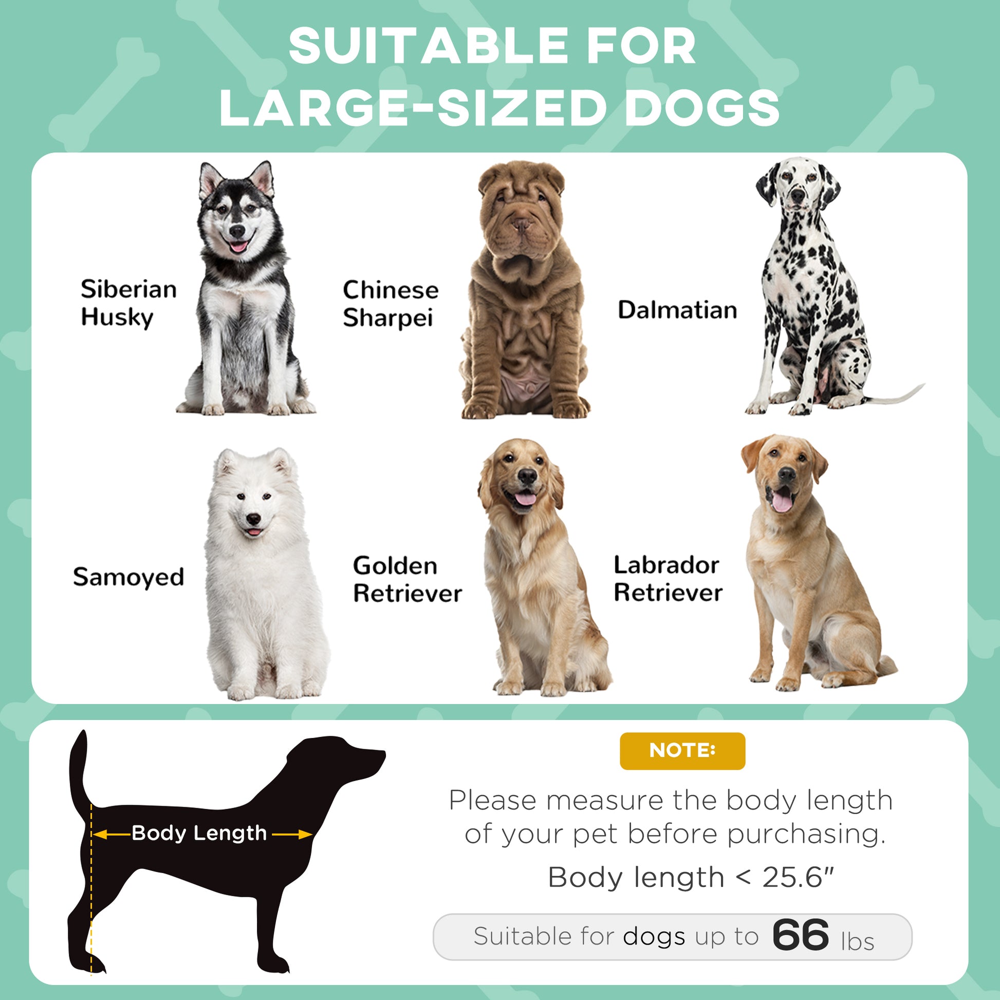 Weatherproof canopy dog bed showing detailed length width and height sizing specs